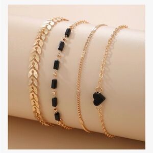 Gold and Black Layered Bracelet Set - Women's Jewelry